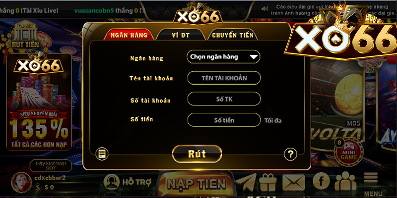 Hướng dẫn các bước rút tiền Xo66 về tài khoản ngân hàng