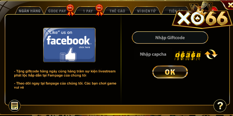 Hướng dẫn sử dụng giftcode để nạp tiền Xo66